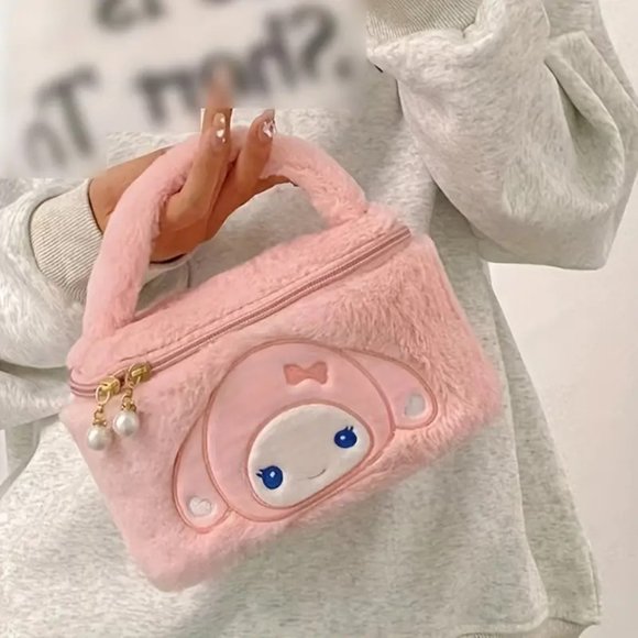 My Melody Purse Bag Sanrio Pink Plush Zip Pearls Make Up Hello Kitty Rave Emo - Picture 3 of 5
